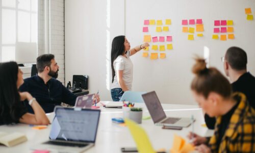 Group of people in a meeting brainstorming ideas