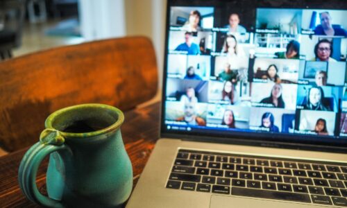 Online meeting on a laptop