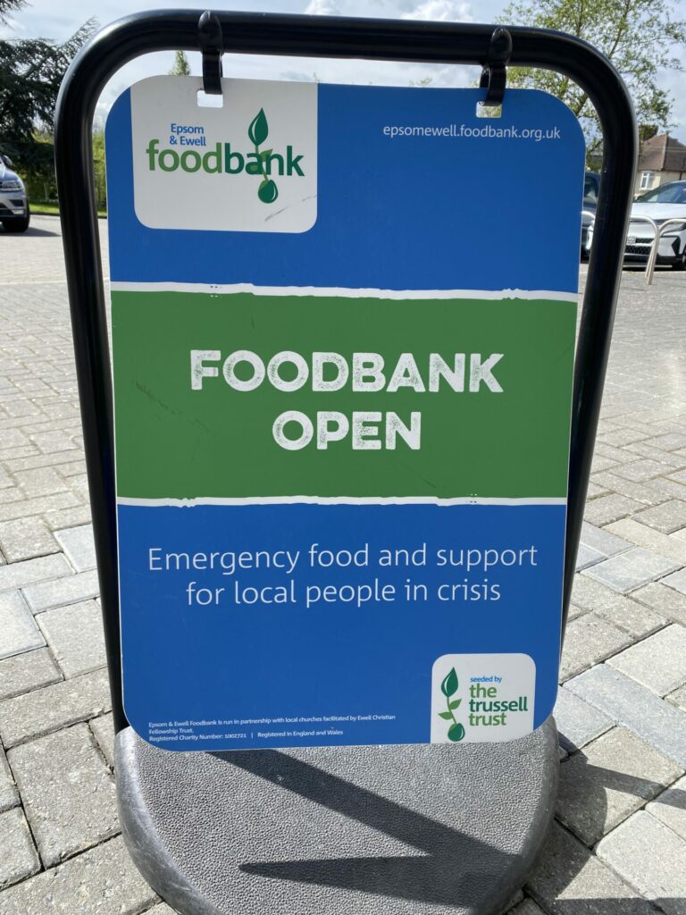 Sign for the Epsom and Ewell foodbank 