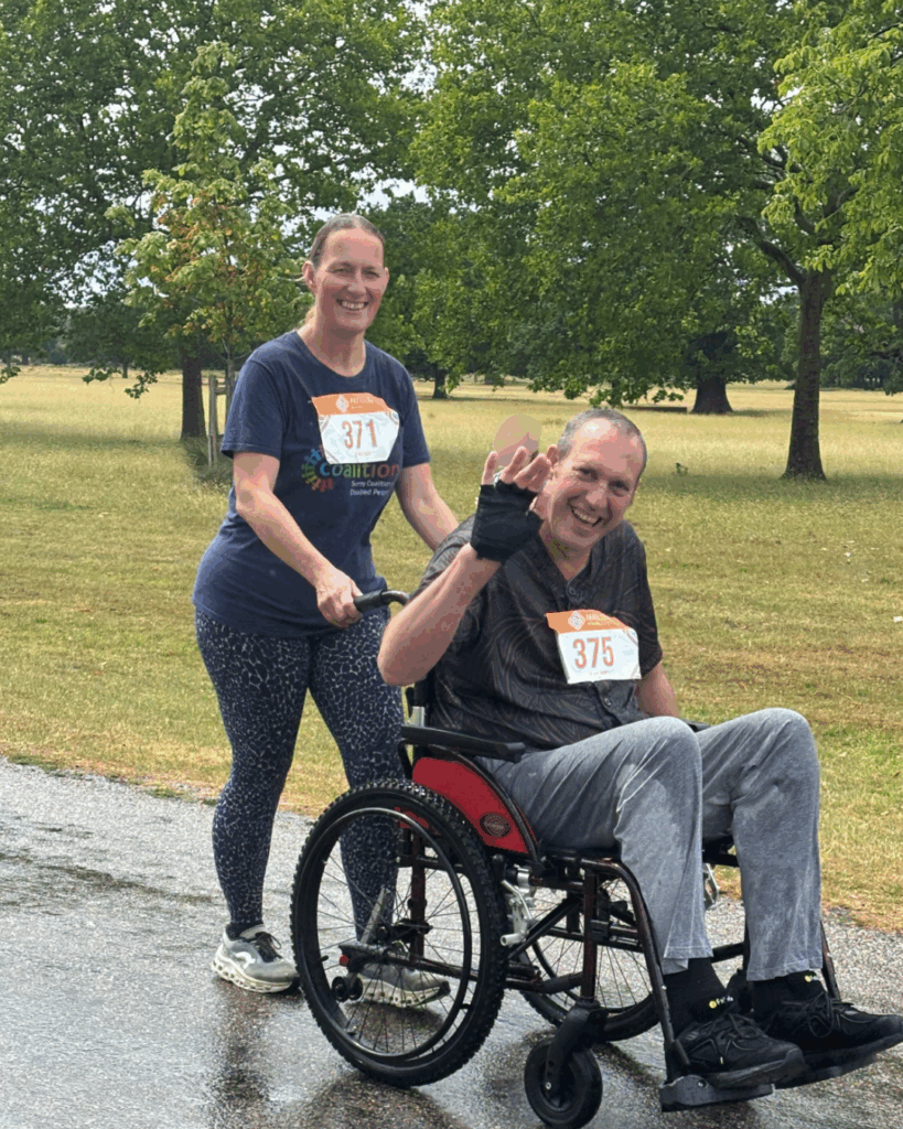 Coalition member Steve, who is a wheelchair user, with Coalition staff member Katy at Parallel Windsor.