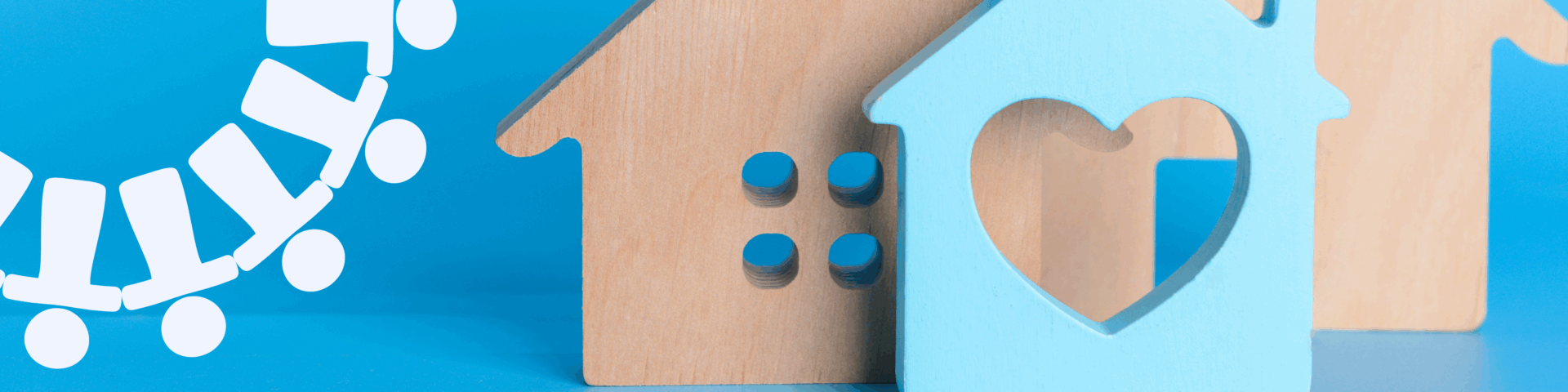Wooden houses with a blue background