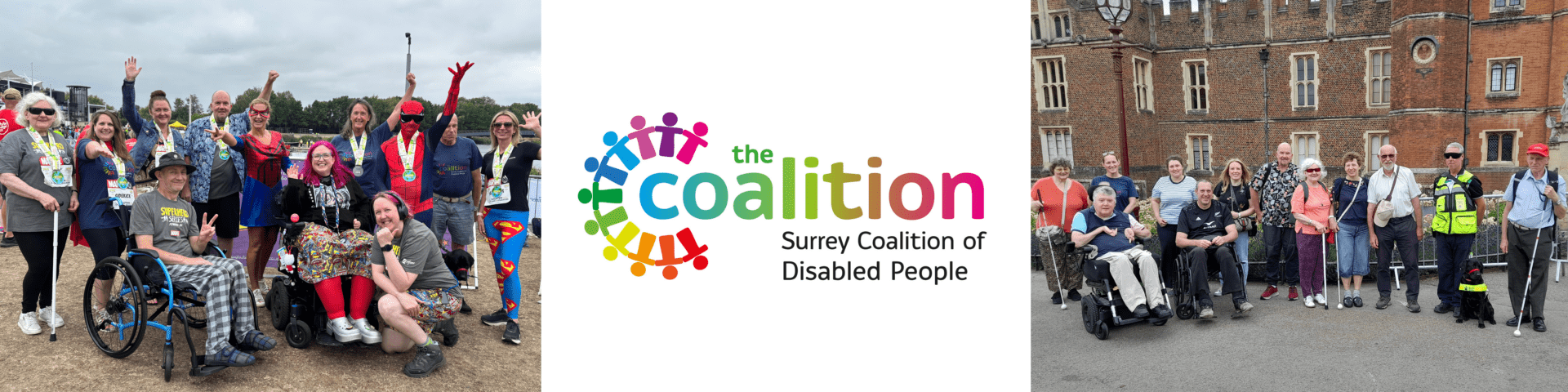 Coalition logo in the centre with images either side of group photos of Coalition members and staff.